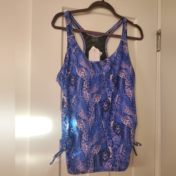 ModLi Maya Swim Top 1XL Purple Feathers Calypsa NWT Plus Size - Picture 1 of 6